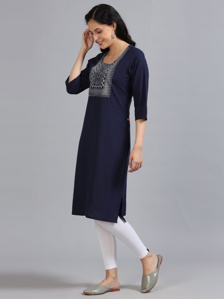 Marcia Navy Printed Cotton Kurta - Image 3