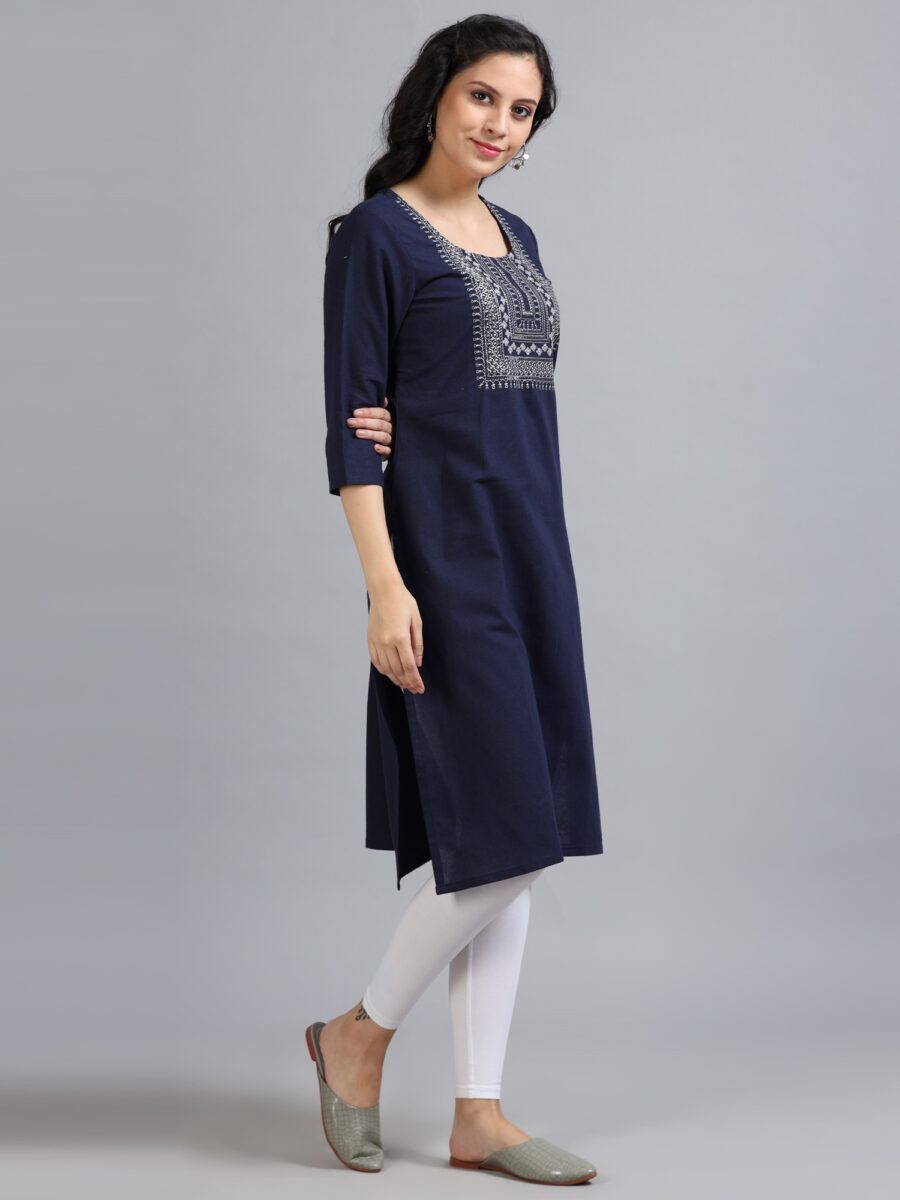 Marcia Navy Printed Cotton Kurta - Image 4