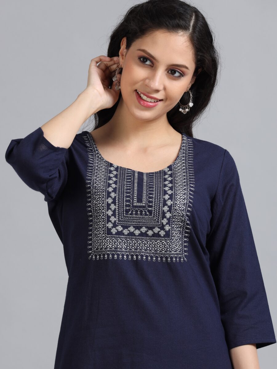 Marcia Navy Printed Cotton Kurta - Image 6