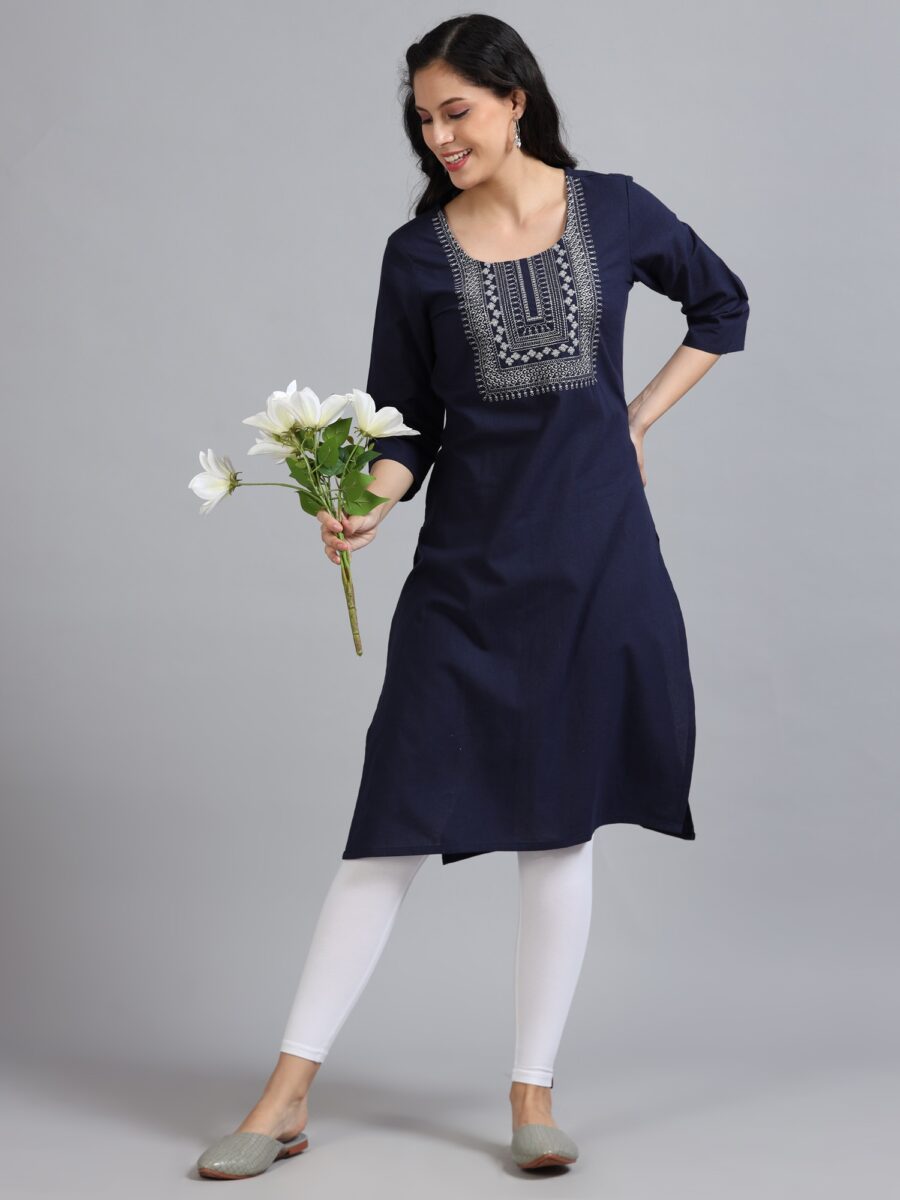 Marcia Navy Printed Cotton Kurta