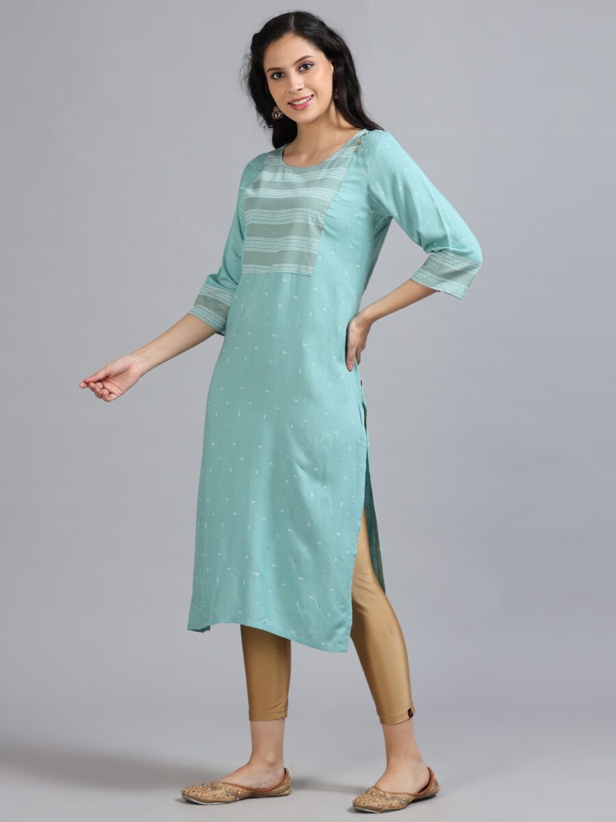 Marcia Aqua Printed Rayon Kurta - Image 3