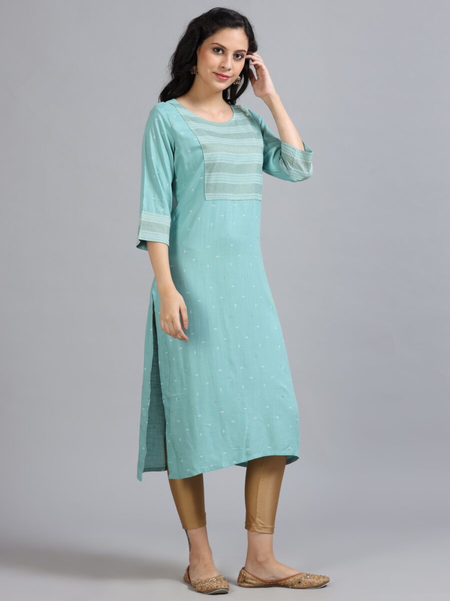Marcia Aqua Printed Rayon Kurta - Image 4