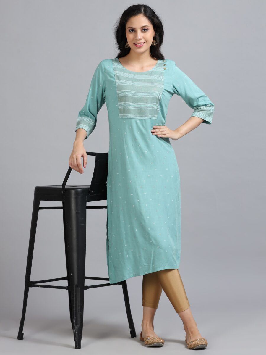 Marcia Aqua Printed Rayon Kurta