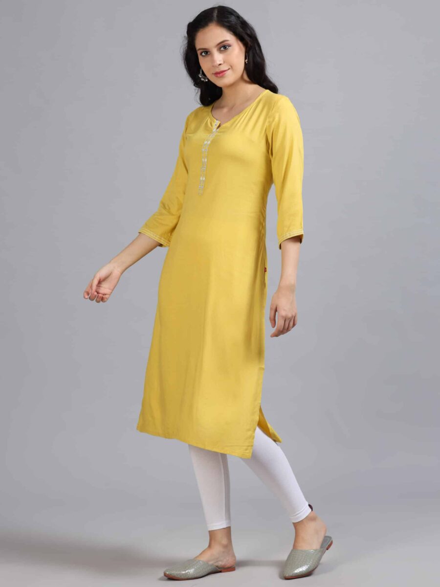 Marcia Yellow Embroidery Rayon Kurta - Image 3