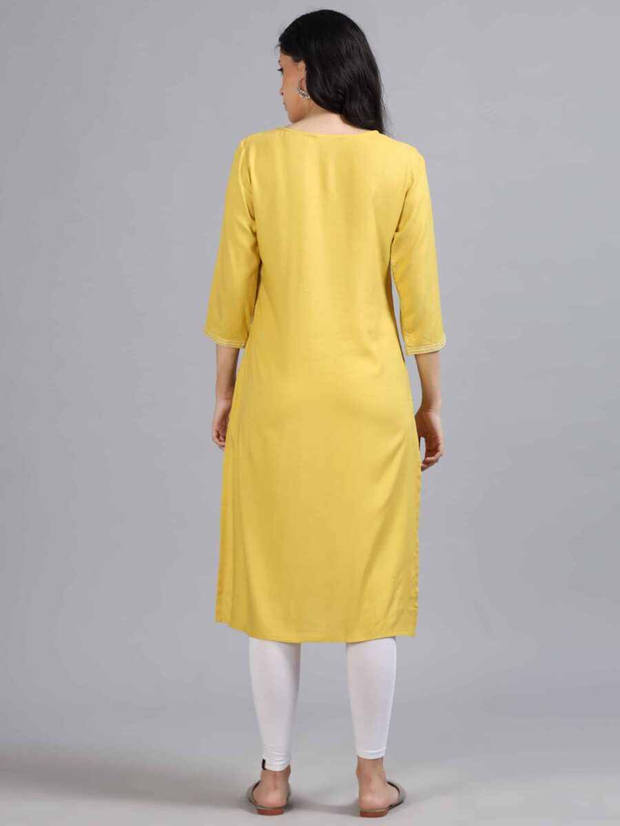 Marcia Yellow Embroidery Rayon Kurta - Image 5