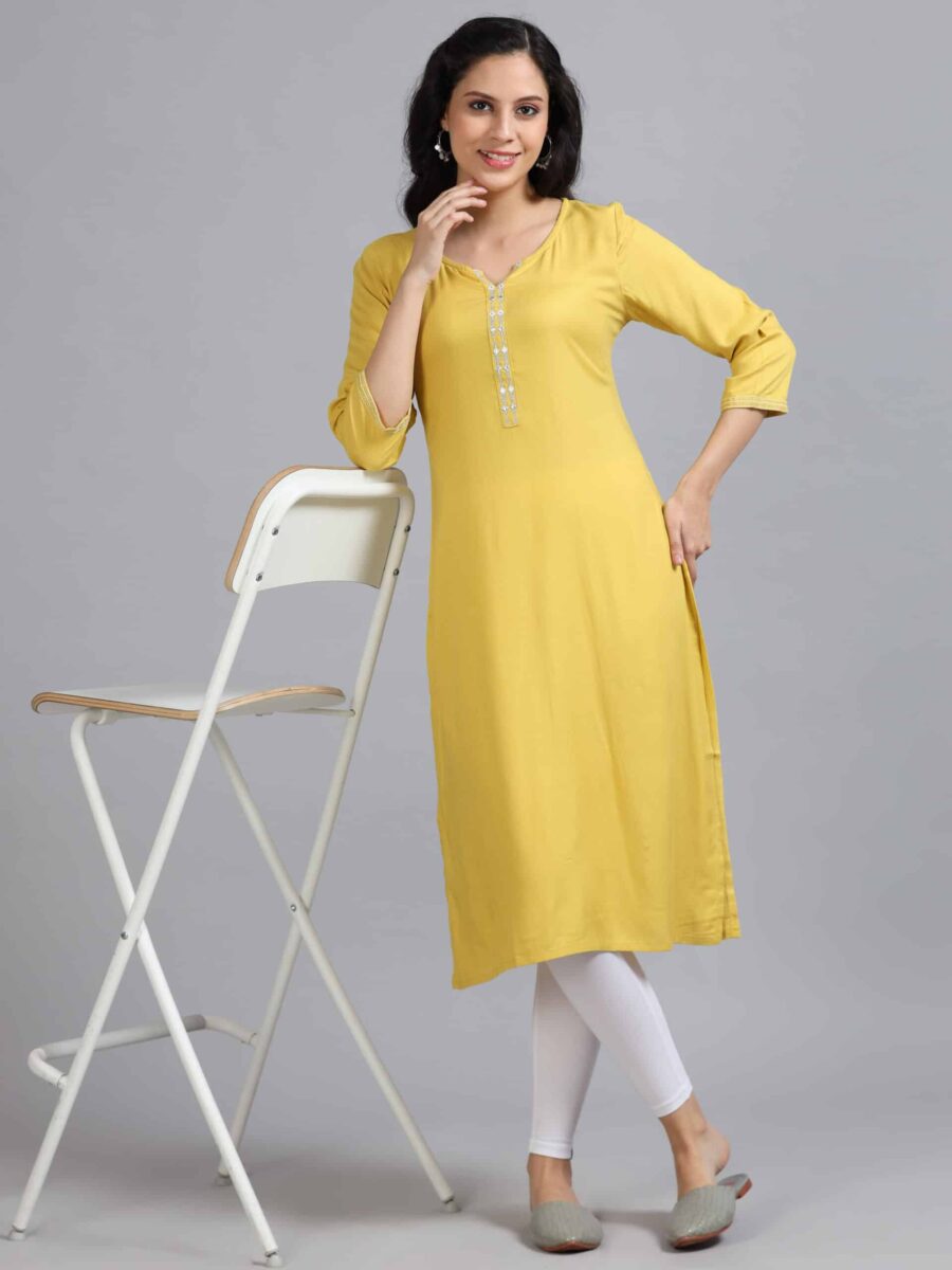 Marcia Yellow Embroidery Rayon Kurta
