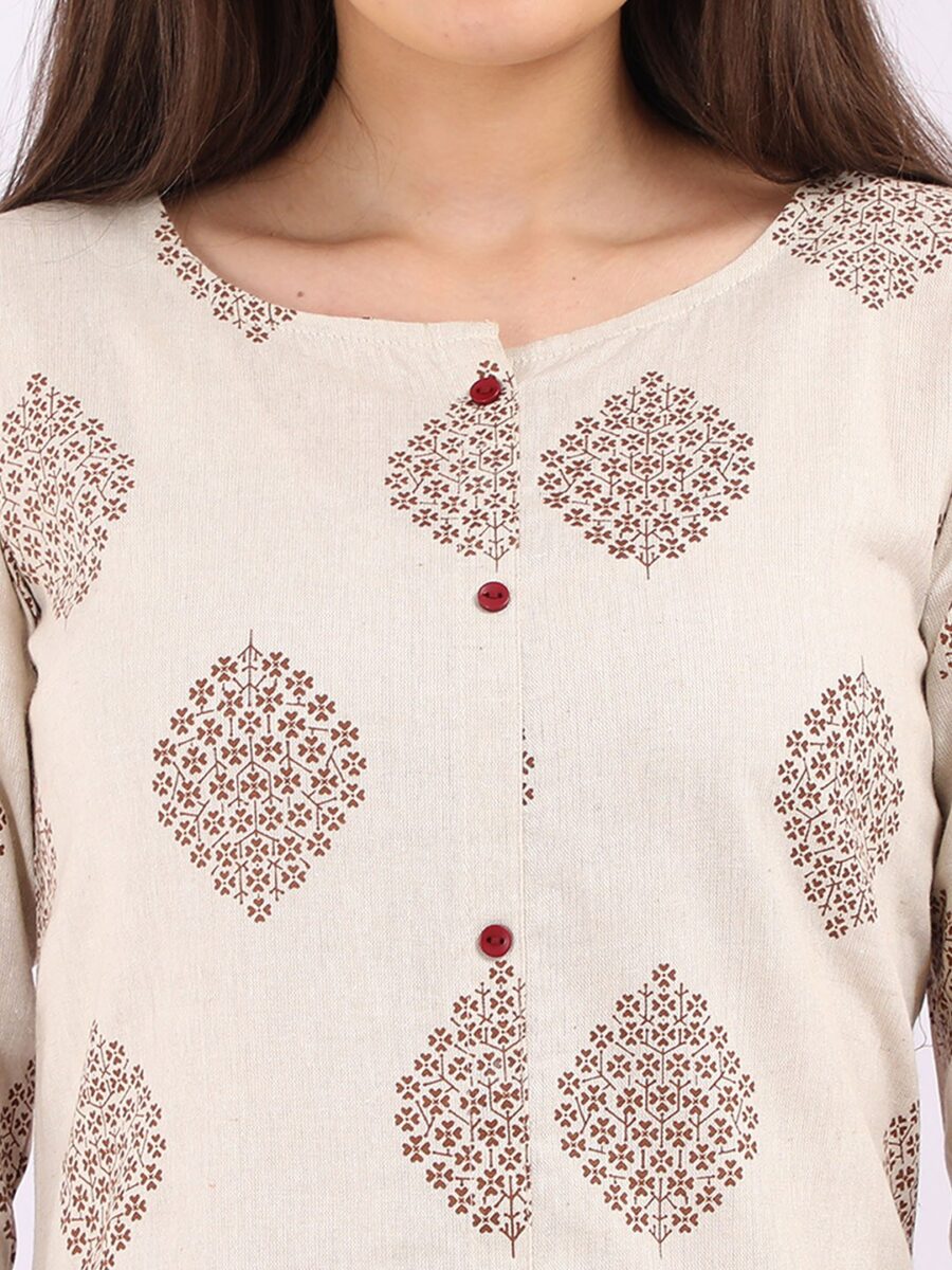 Marcia off white Printed cotton Long Kurta - Image 6