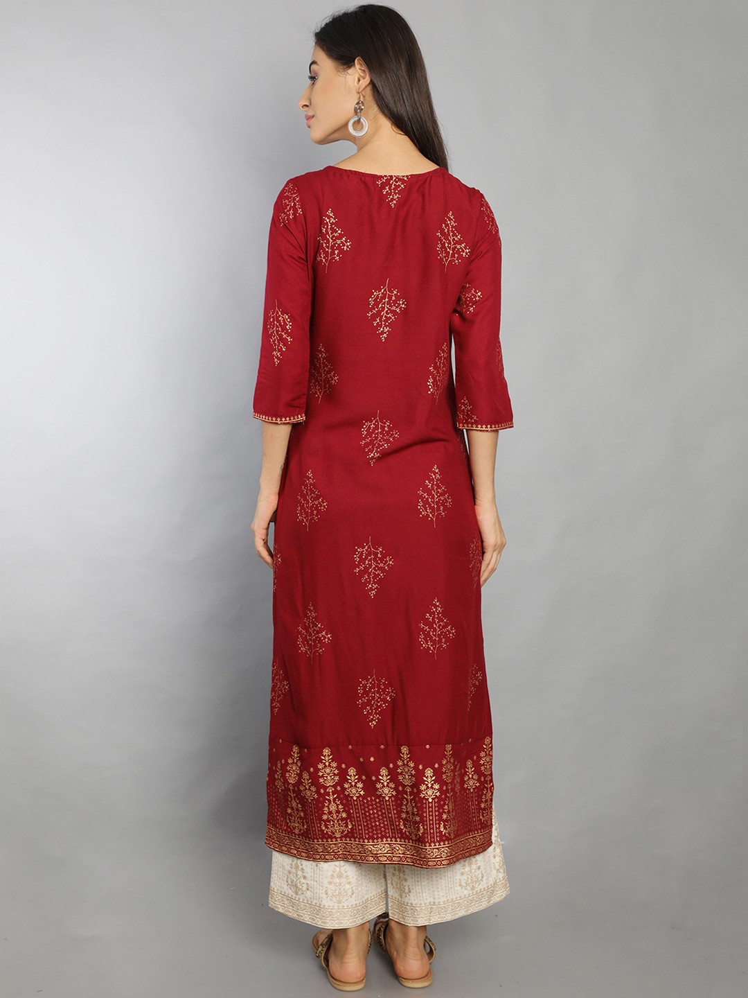 Marcia maroon printed rayon kurta set - Image 2