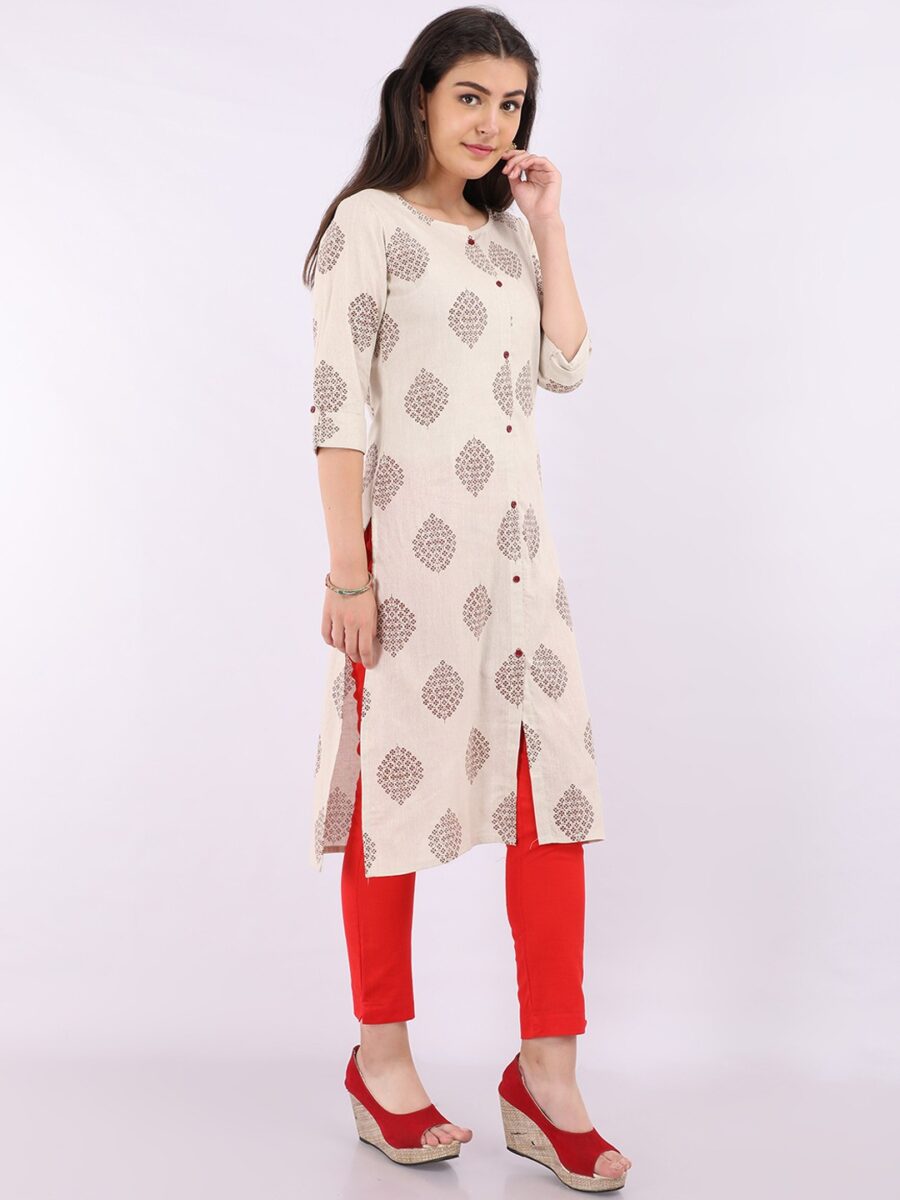 Marcia off white Printed cotton Long Kurta - Image 5