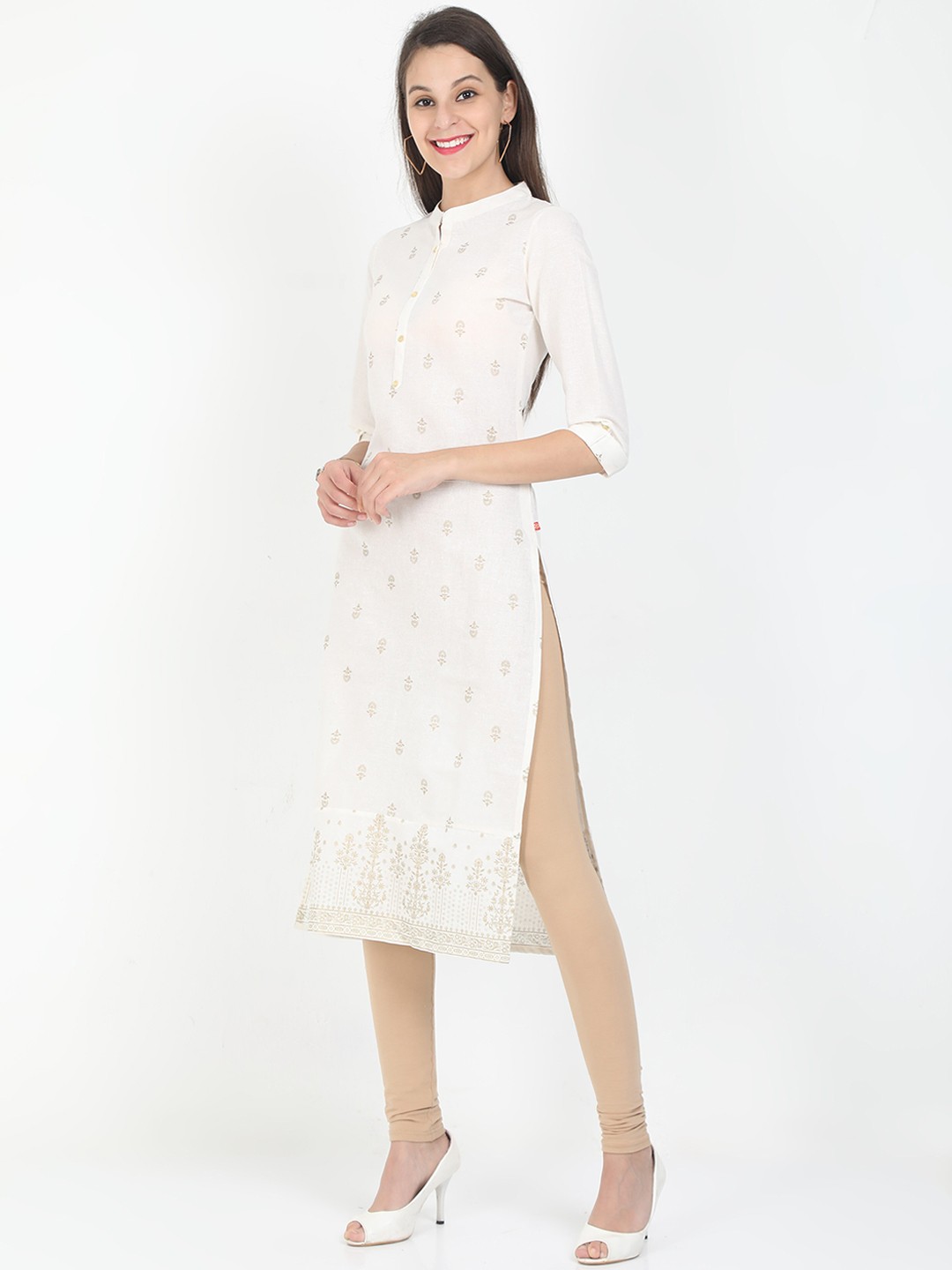 Marcia white printed rayon Long Kurta - Image 4