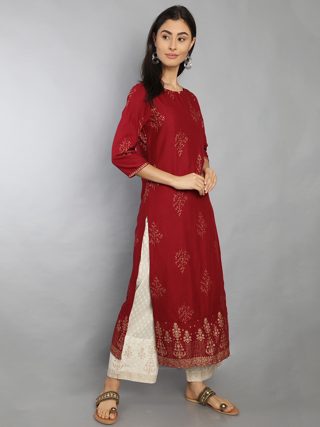 Marcia maroon printed rayon kurta set - Image 3